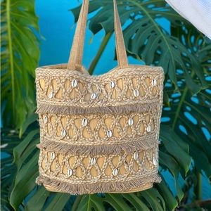 Isla Jute Seashell beach Tote Salt+Umber NWT